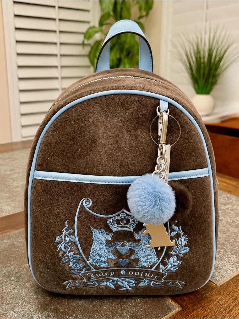 NWT Juicy Couture New Love Chapter Mini Backpack Chocolate Brown Blue Velour Y2K